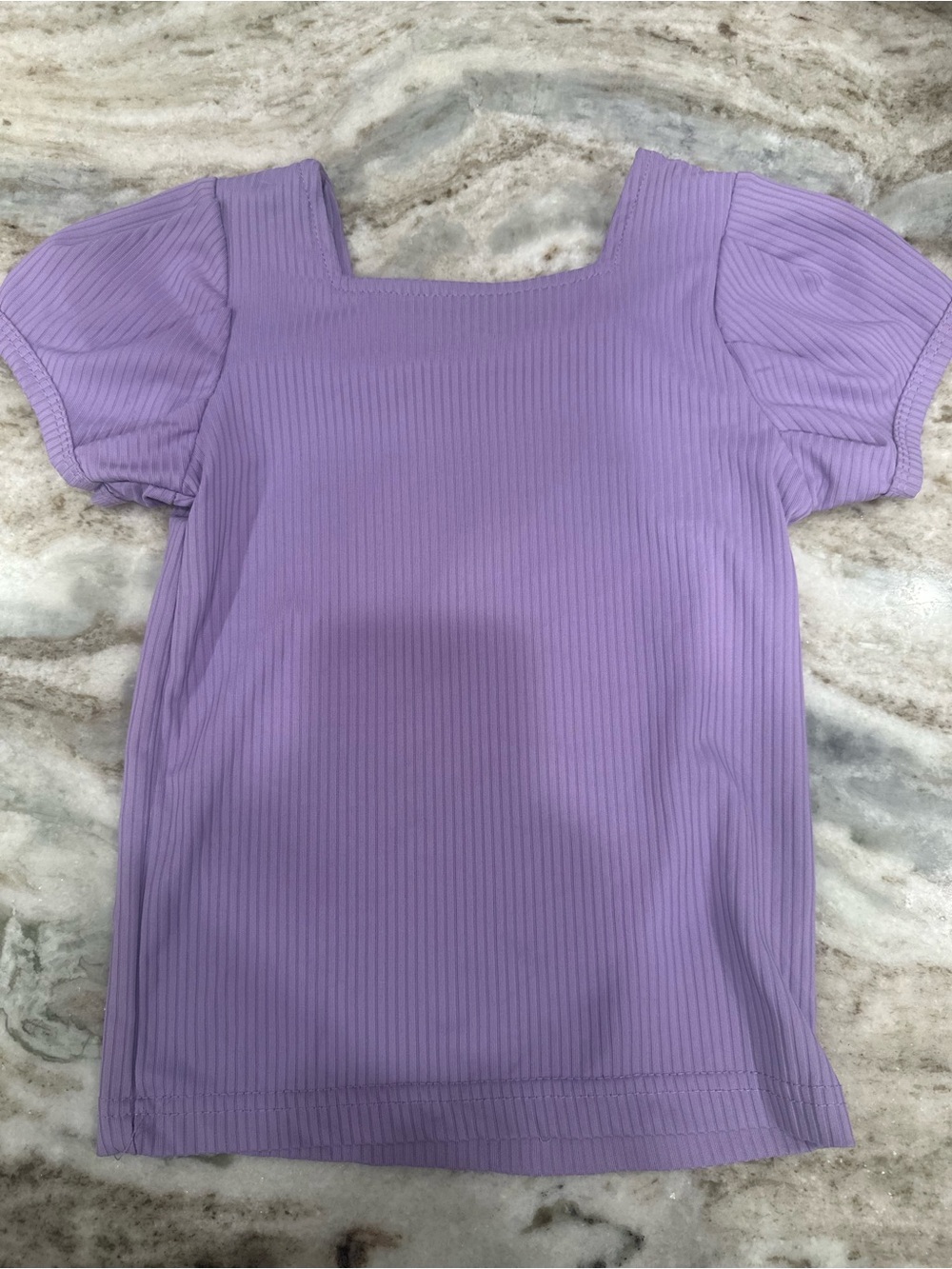 Girls' Lavender Ribbed Square Neck Short Sleeve Tee